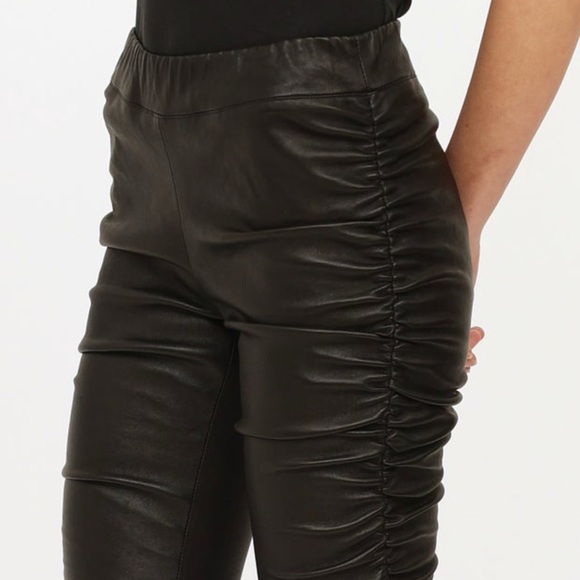The Row Orshen Ruched Lambskin Leather Leggings Womens SZ XL Black Quiet Luxury - Picture 11 of 14